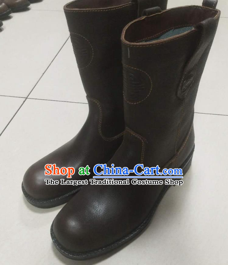 Chinese Traditional Mongol Nationality Brownness Boots Mongolian Ethnic Leather Riding Boots for Men