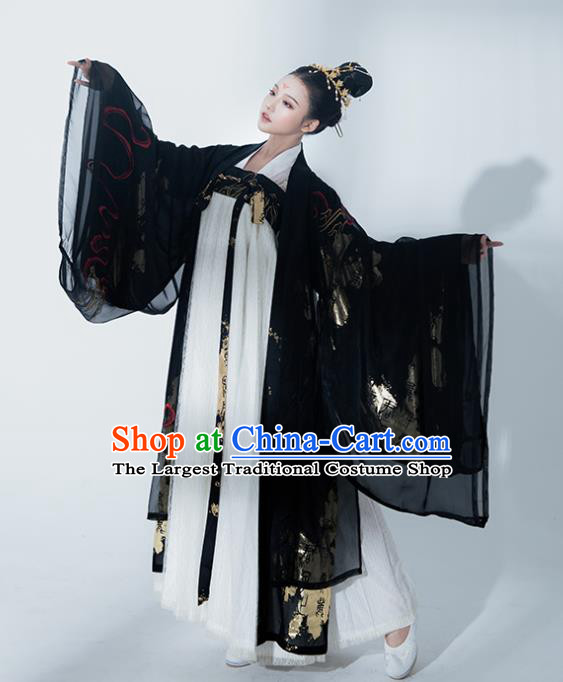 Chinese Tang Dynasty Princess Black Hanfu Dress Traditional Ancient Court Concubine Costumes for Women