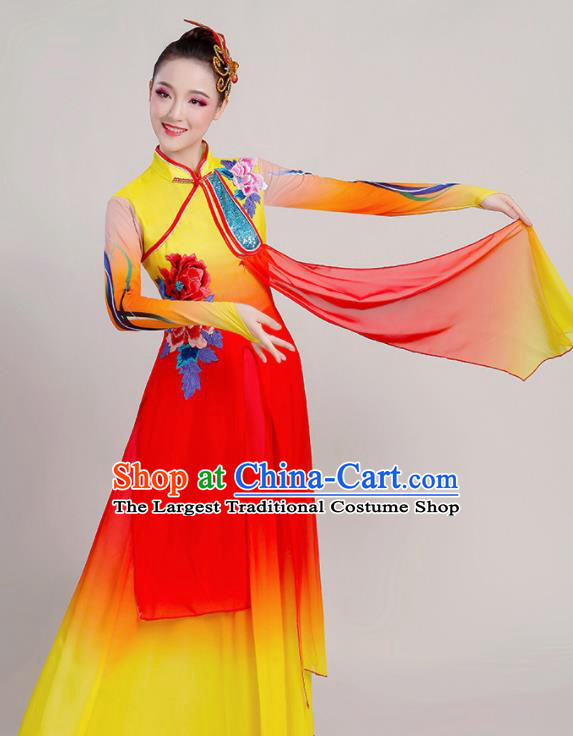 Chinese Traditional Umbrella Dance Stage Show Red Dress Classical Dance Fan Dance Costume for Women