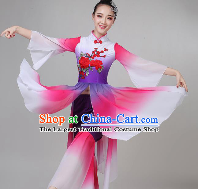 Chinese Traditional Folk Dance Yangko Rosy Outfits Fan Dance Classical Dance Costume for Women