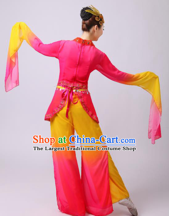 Chinese Traditional Folk Dance Lotus Dance Rosy Outfits Yangko Group Dance Costume for Women
