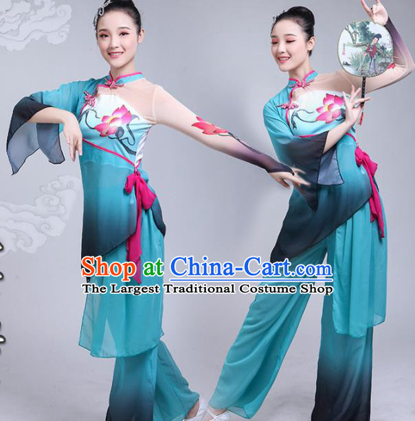 Chinese Traditional Lotus Dance Green Dress Classical Dance Fan Dance Costume for Women