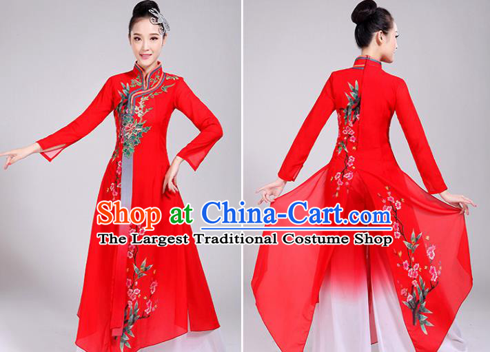 Chinese Traditional Umbrella Dance Red Dress Classical Dance Round Fan Dance Costume for Women