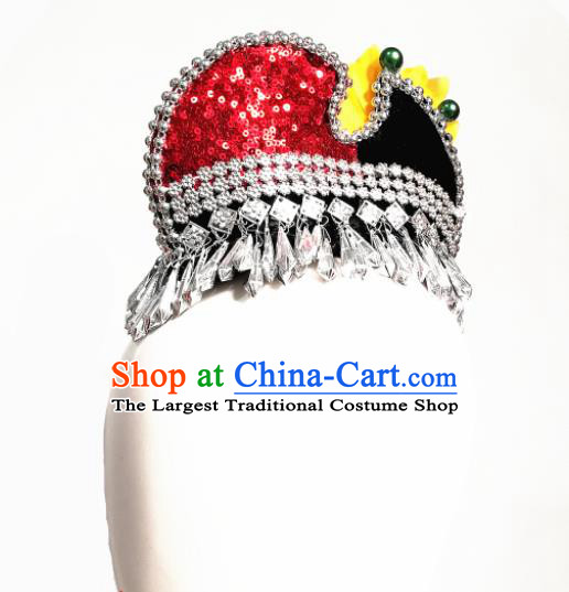Chinese Traditional Ethnic Buckwheat Dance Hair Accessories Yi Nationality Dance Headwear for Women