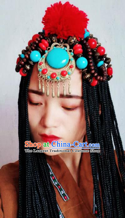 Chinese Traditional Zang Ethnic Braid Tassel Hair Clasp Hair Accessories Tibetan Nationality Headwear for Women