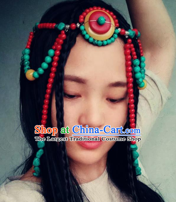 Chinese Traditional Tibetan Ethnic Beads Tassel Hair Clasp Hair Accessories Zang Minority Nationality Headwear for Women
