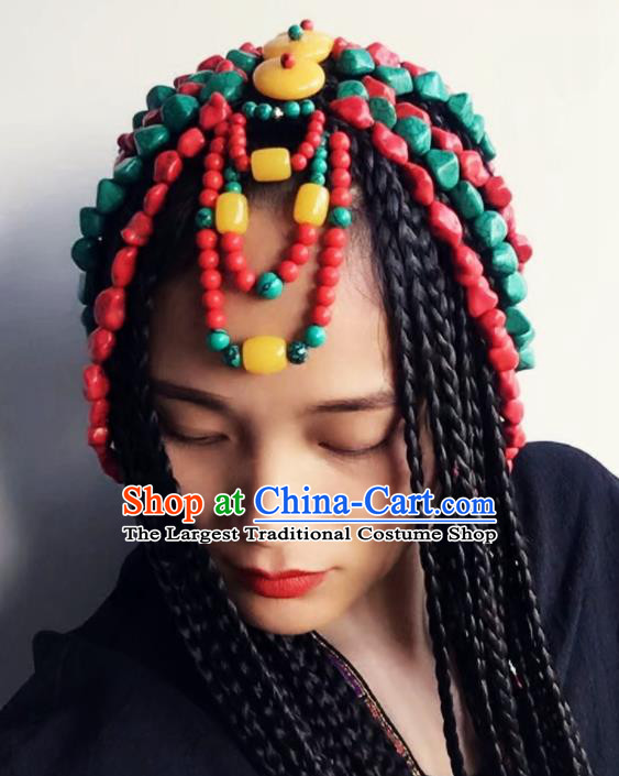 Chinese Traditional Tibetan Ethnic Kallaite Hair Clasp Hair Accessories Zang Minority Nationality Headwear for Women