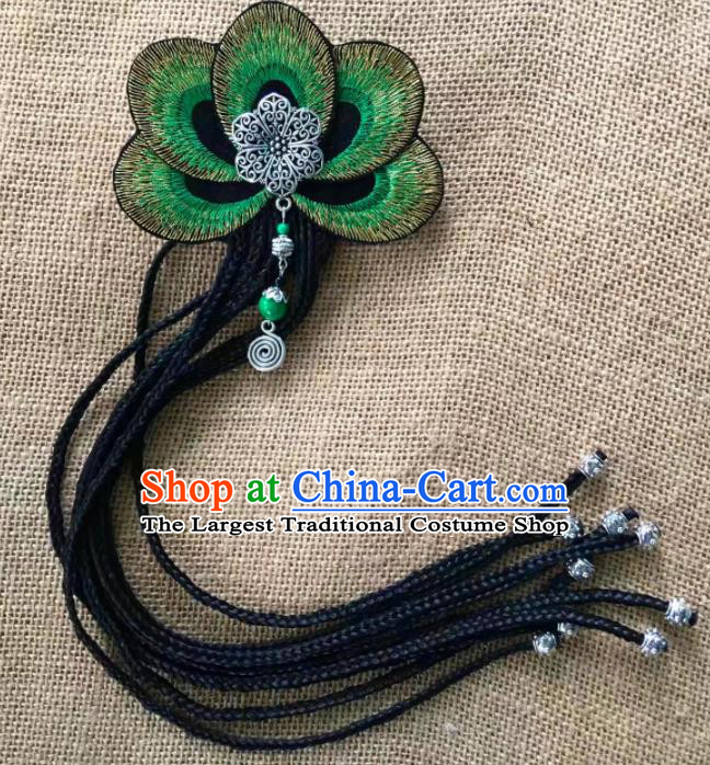 Chinese Traditional Dai Ethnic Green Embroidered Hair Accessories Minority Dance Hair Claw Headwear for Women