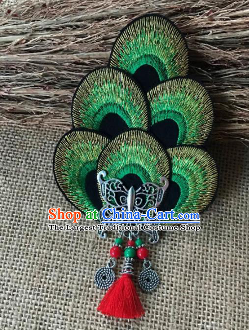 Chinese Traditional Ethnic Green Embroidered Hair Claw Hair Accessories Minority Peacock Dance Headwear for Women