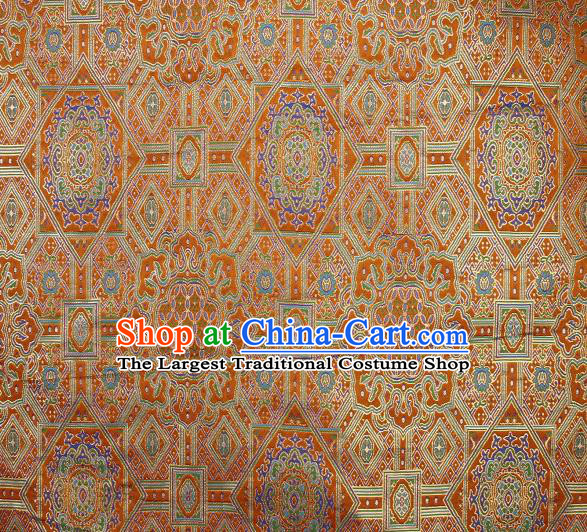 Asian Chinese Traditional Buddhism Pattern Golden Brocade Tibetan Robe Satin Fabric Chinese Silk Material