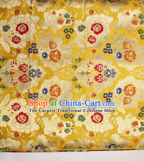 Asian Chinese Traditional Pattern Golden Brocade Tibetan Robe Satin Fabric Silk Material
