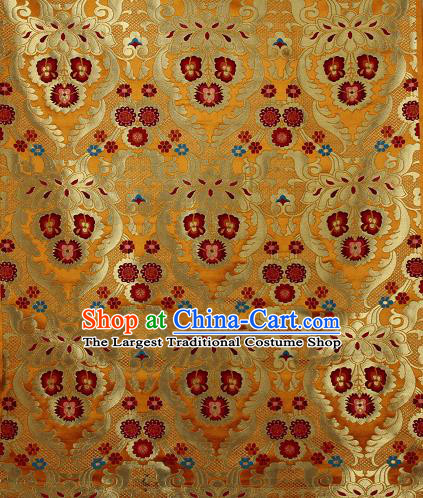 Asian Chinese Traditional Phoenix Galsang Flowers Pattern Yellow Brocade Tibetan Robe Satin Fabric Silk Material