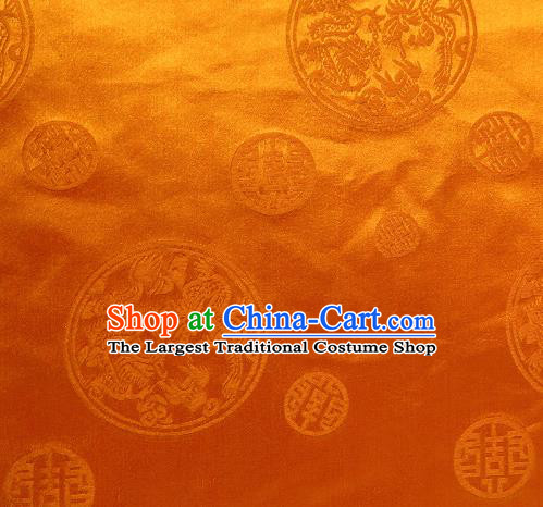Asian Chinese Traditional Round Dragon Pattern Golden Brocade Tibetan Robe Satin Fabric Silk Material