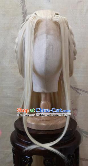 Chinese Traditional Cosplay Fairy Golden Wigs Ancient Female Swordsman Wig Sheath Hair Accessories for Women