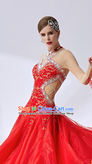 Top Grade Ballroom Dance Red Dress Modern Dance International Waltz Dance Costume for Women