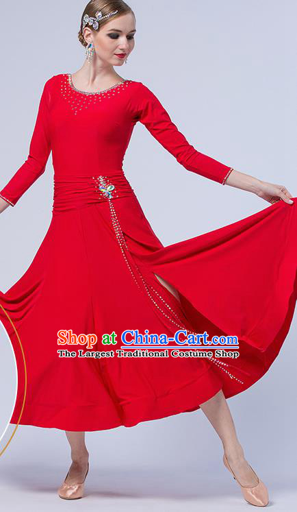 Professional Waltz Competition Red Dress Modern Dance International Ballroom Dance Costume for Women