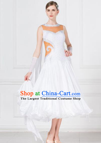 Professional Modern Dance Waltz White Dress International Ballroom Dance Competition Costume for Women