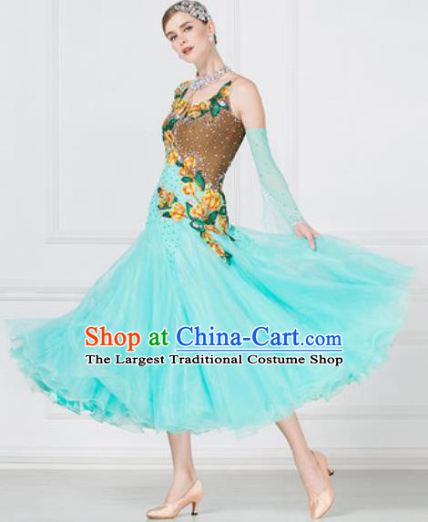 Top Grade Modern Dance Light Green Dress Ballroom Dance International Waltz Competition Costume for Women