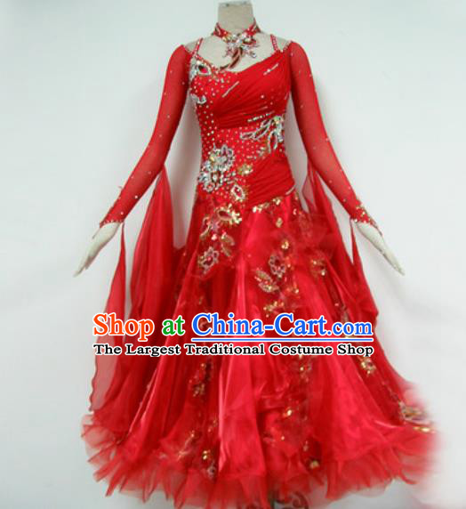 Professional Waltz Dance Red Dress Modern Dance Ballroom Dance International Dance Costume for Women