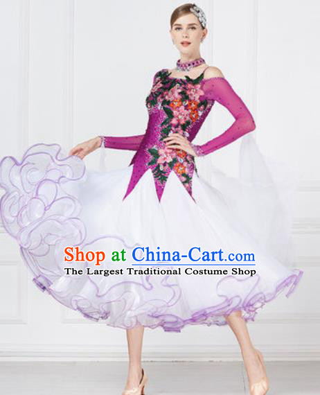 Top Grade Modern Dance Purple Dress Ballroom Dance International Waltz Competition Costume for Women