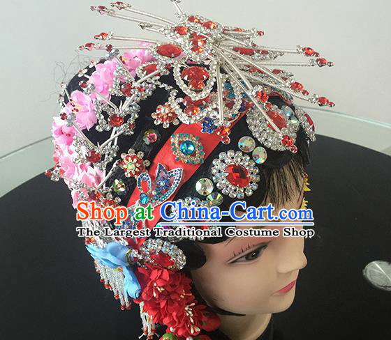 Chinese Beijing Opera Princess Red Headgear Traditional Peking Opera Diva Wig and Hair Accessories for Women