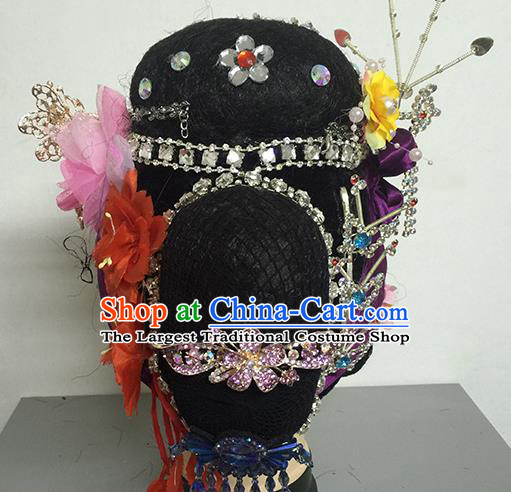 Chinese Beijing Opera Dowager Countess Headgear Traditional Peking Opera Wig Sheath and Hair Accessories for Women