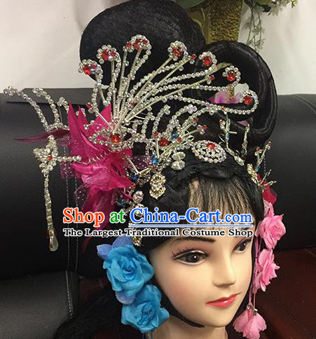 Chinese Beijing Opera Goddess Headgear Traditional Peking Opera Wig Sheath and Hair Accessories for Women