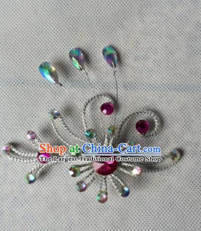 Chinese Beijing Opera Diva Rosy Crystal Hair Claw Hairpins Traditional Peking Opera Hair Accessories for Women