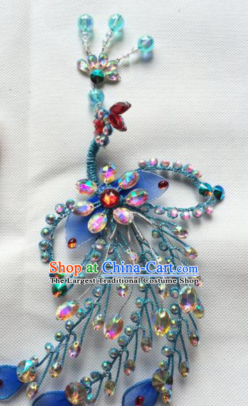 Chinese Beijing Opera Diva Blue Phoenix Hairpins Traditional Peking Opera Hair Accessories for Women