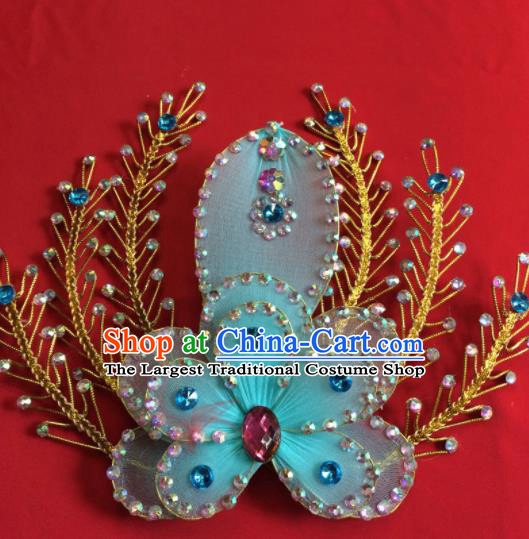 Chinese Beijing Opera Actress Blue Flower Hairpins Traditional Peking Opera Princess Hair Accessories for Women