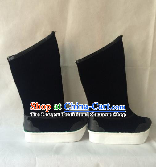 Chinese Beijing Opera Black Boots Traditional Peking Opera Takefu Shoes for Men