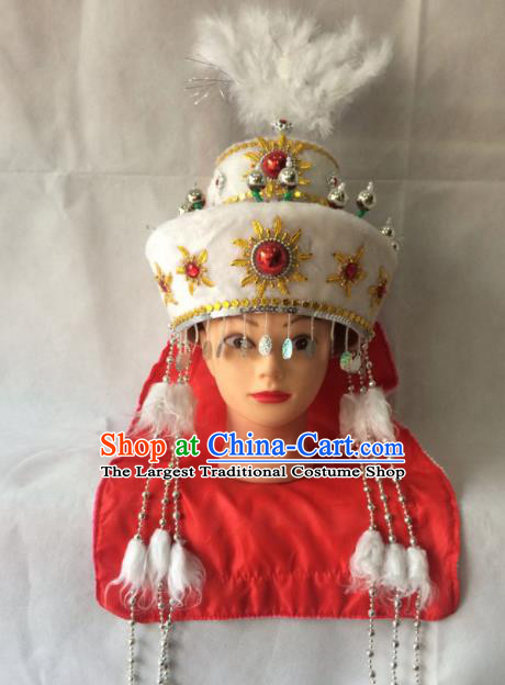 Chinese Beijing Opera Princess Han Xiang White Hat Traditional Peking Opera Diva Hair Accessories for Women