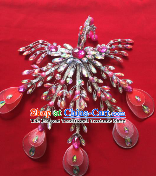 Chinese Beijing Opera Diva Princess Pink Phoenix Hairpins Traditional Peking Opera Hair Accessories for Women