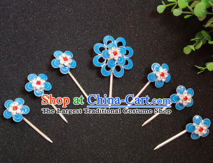 Chinese Ancient Princess Blue Plum Hairpins Traditional Peking Opera Actress Hair Accessories for Women
