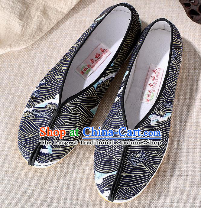 Chinese Traditional Handmade Navy Cloth Shoes National Multi Layered Cloth Shoes for Men