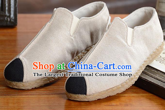 Traditional Chinese Martial Arts Shoes Handmade White Flax Shoes National Multi Layered Cloth Shoes for Men