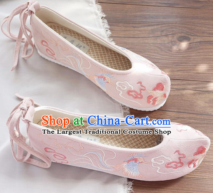 Traditional Chinese Embroidered Cloud Phoenix Pink Shoes Handmade Cloth Shoes National Cloth Shoes for Women