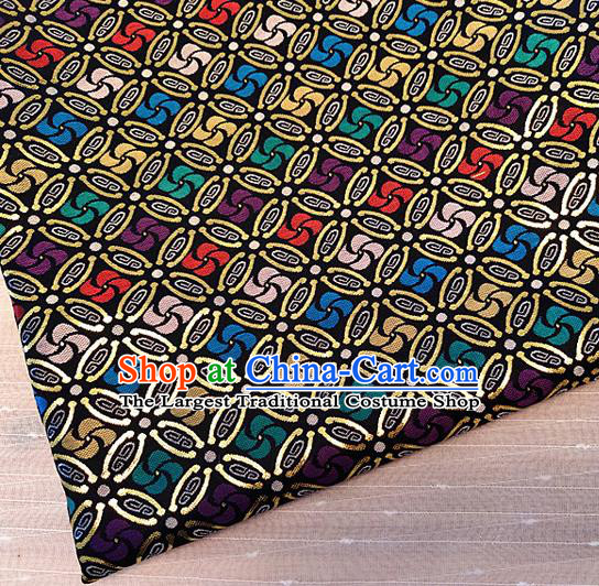 Asian Chinese Traditional Winnower Pattern Design Black Brocade Cheongsam Fabric Silk Material