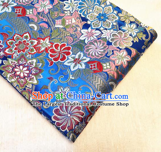Asian Japan Traditional Sakura Daisy Pattern Design Royalblue Brocade Damask Fabric Kimono Satin Material