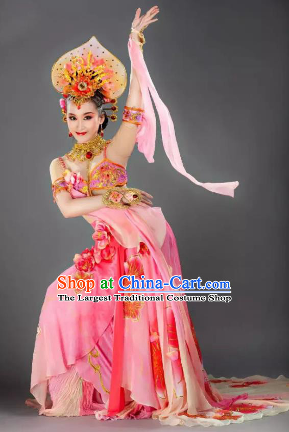 Chinese Back to the Silk Road Nationality Classical Dance Pink Dress Stage Performance Ethnic Costume for Women