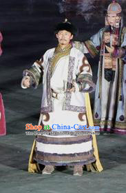 Chinese Impression of Going East To Native Land Mongol Nationality Ubashi Khan Stage Performance Dance White Costume for Men
