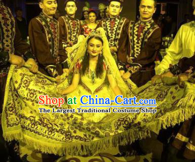 Chinese Silk Road Uyghur Nationality Dance White Dress Ethnic Bride Wedding Stage Performance Costume for Women