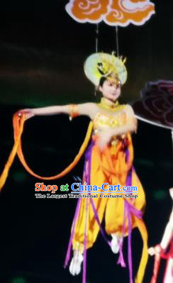 Chinese Picturesque Huizhou Opera Classical Dance Peri Orange Dress Stage Performance Costume and Headpiece for Women