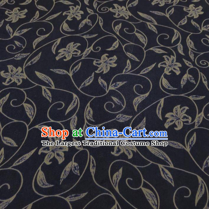 Traditional Chinese Classical Flowers Pattern Navy Gambiered Guangdong Gauze Silk Fabric Ancient Hanfu Dress Silk Cloth