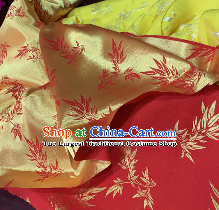 Chinese Classical Bamboo Leaf Pattern Red Silk Fabric Traditional Ancient Hanfu Dress Brocade Cloth
