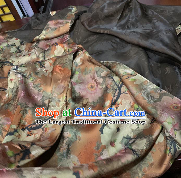 Chinese Classical Flowers Pattern Orange Silk Fabric Traditional Ancient Hanfu Dress Brocade Cloth