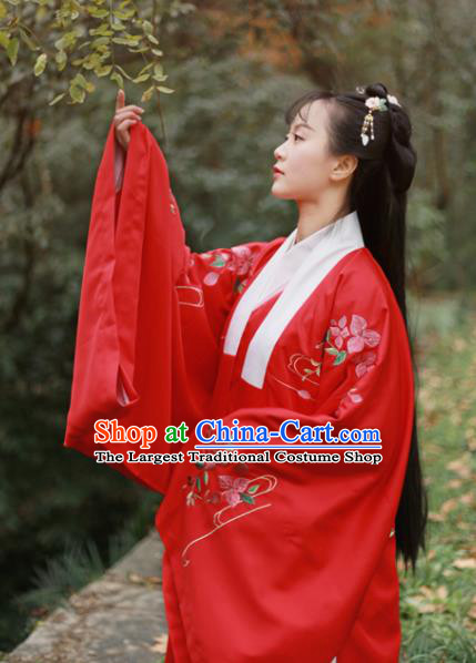 Traditional Chinese Ming Dynasty Palace Lady Replica Costumes Ancient Court Princess Red Hanfu Dress for Women