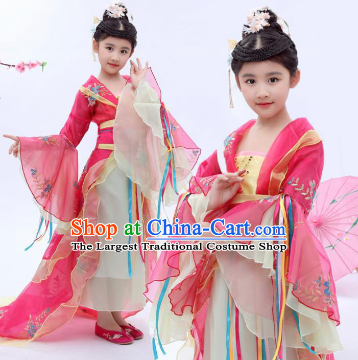 Chinese Traditional Tang Dynasty Girls Pink Hanfu Dress Ancient Court Princess Costume for Kids