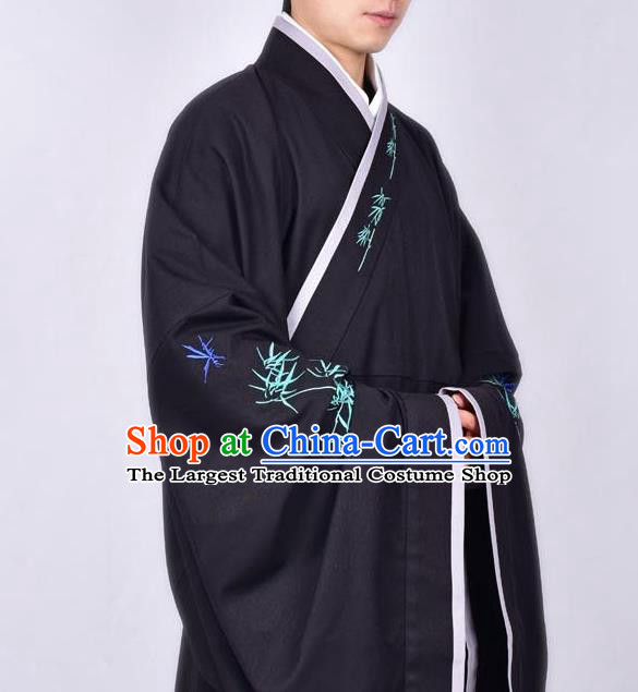 Chinese Traditional Ming Dynasty Taoist Priest Hanfu Black Robe Ancient Scholar Costume for Men