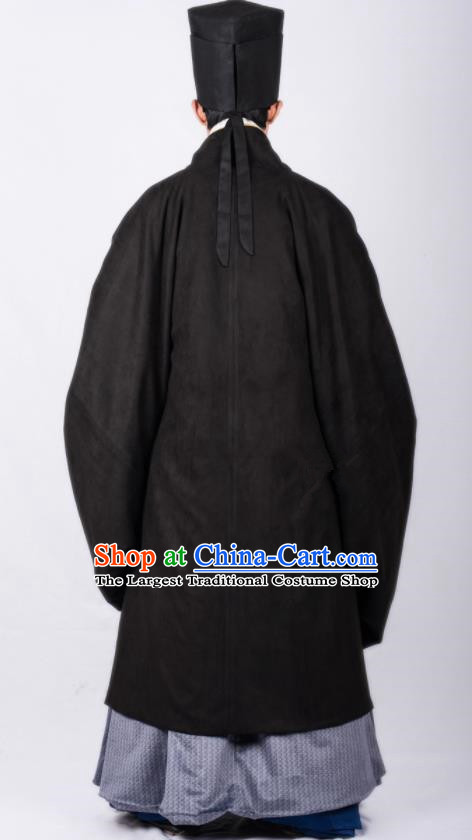 Chinese Traditional Ming Dynasty Scholar Hanfu Black Cloak Ancient Taoist Priest Costume for Men